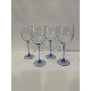 Vintage Luminarc Light Blue Stem Wine Glasses  8.25” – Set of 4, Made in France